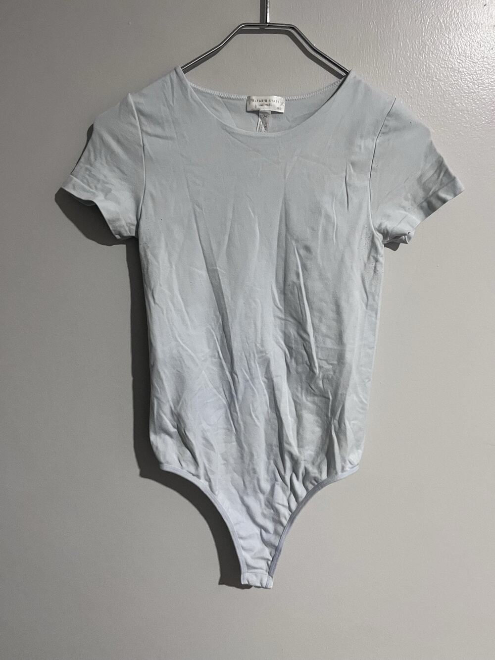Altar'd State Bodysuit Womens M/L Blue Jersey One Piece High Leg Button Stretch